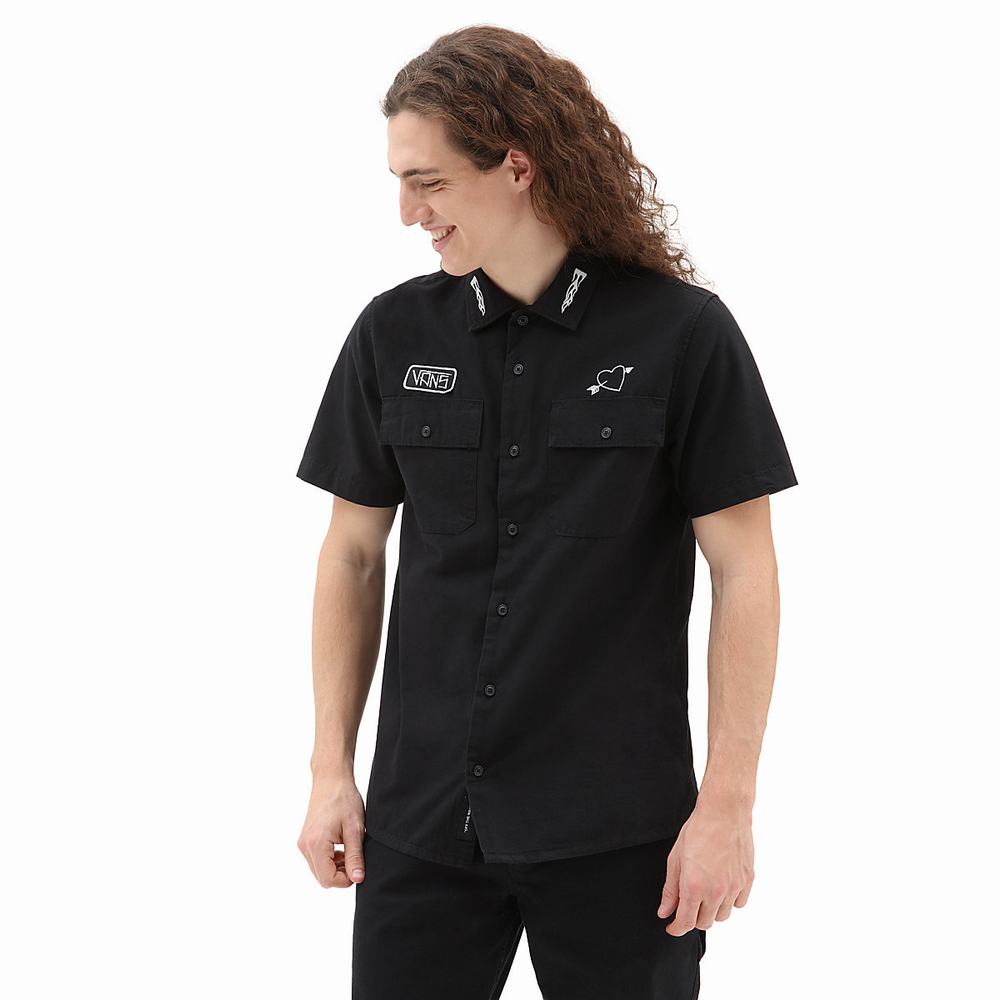 Men\'s Vans Elijah Berle Woven Shirts Black | USA96027