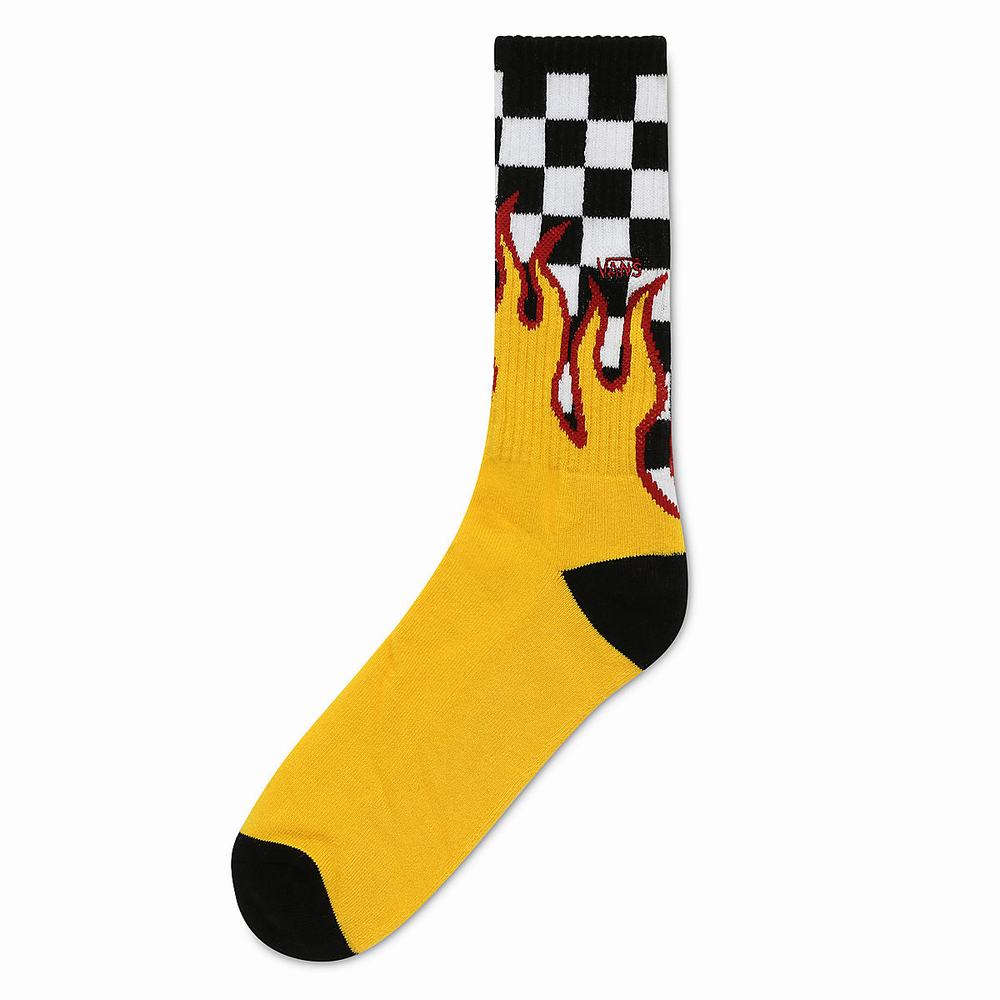 Men\'s Vans Flame Check Crew (1 pair) Socks Black | USA63128