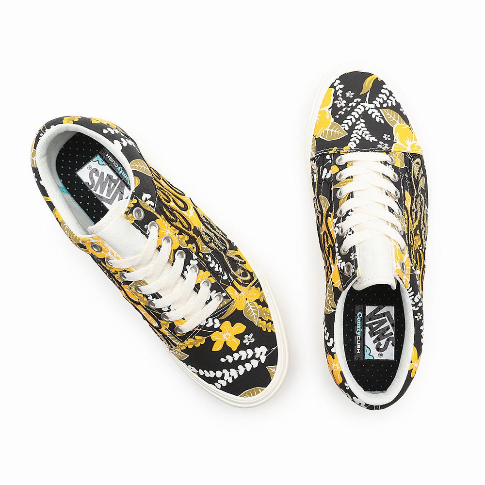 Men's Vans Flame Embroidery ComfyCush Old Skool Sneakers Black / Yellow | USA29130