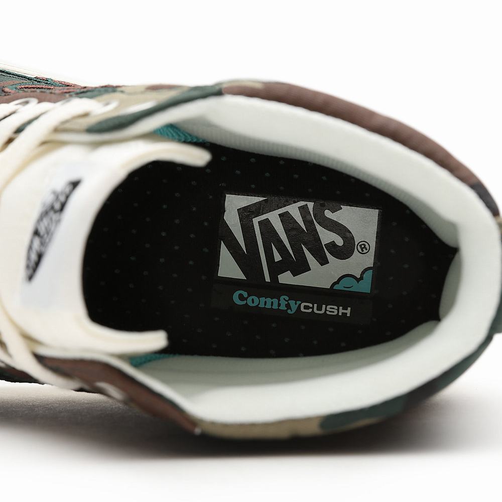 Men's Vans Flame Embroidery ComfyCush SK8-Hi Sneakers Green / Brown | USA85249