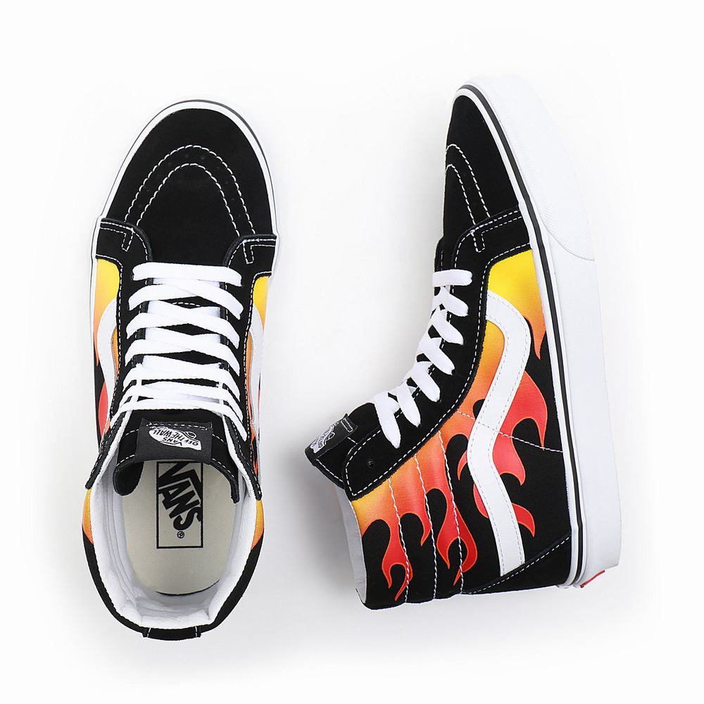 Men's Vans Flame Sk8-Hi Reissue Sneakers Black | USA25086