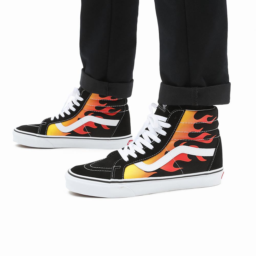 Men's Vans Flame Sk8-Hi Reissue Sneakers Black | USA25086