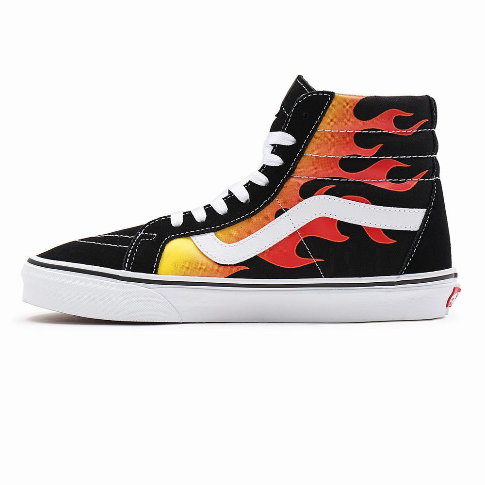 Men's Vans Flame Sk8-Hi Reissue Sneakers Black | USA25086