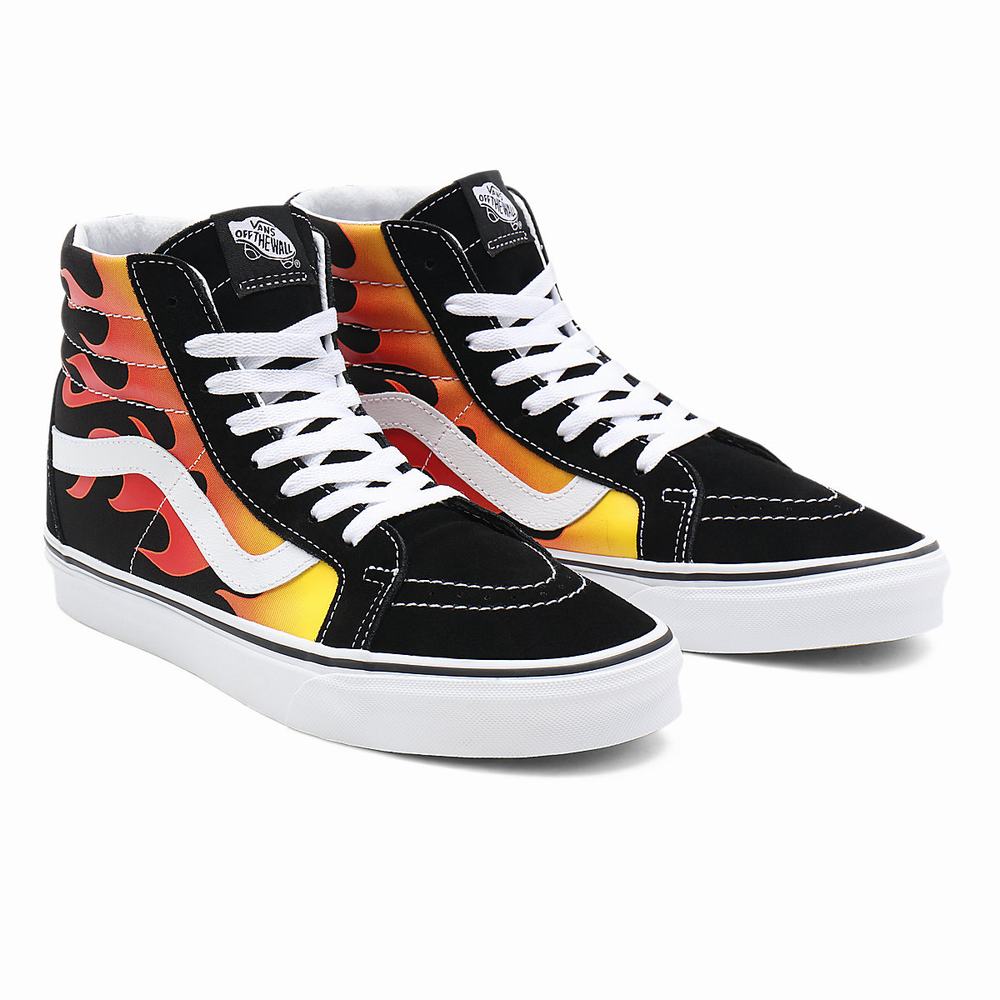 Men\'s Vans Flame Sk8-Hi Reissue Sneakers Black | USA25086