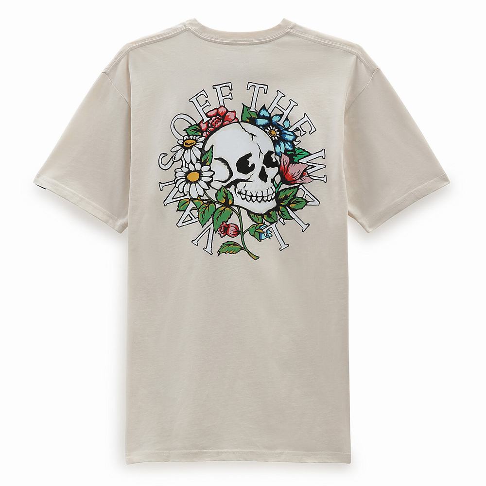 Men's Vans Floral Skull T Shirts White | USA13420