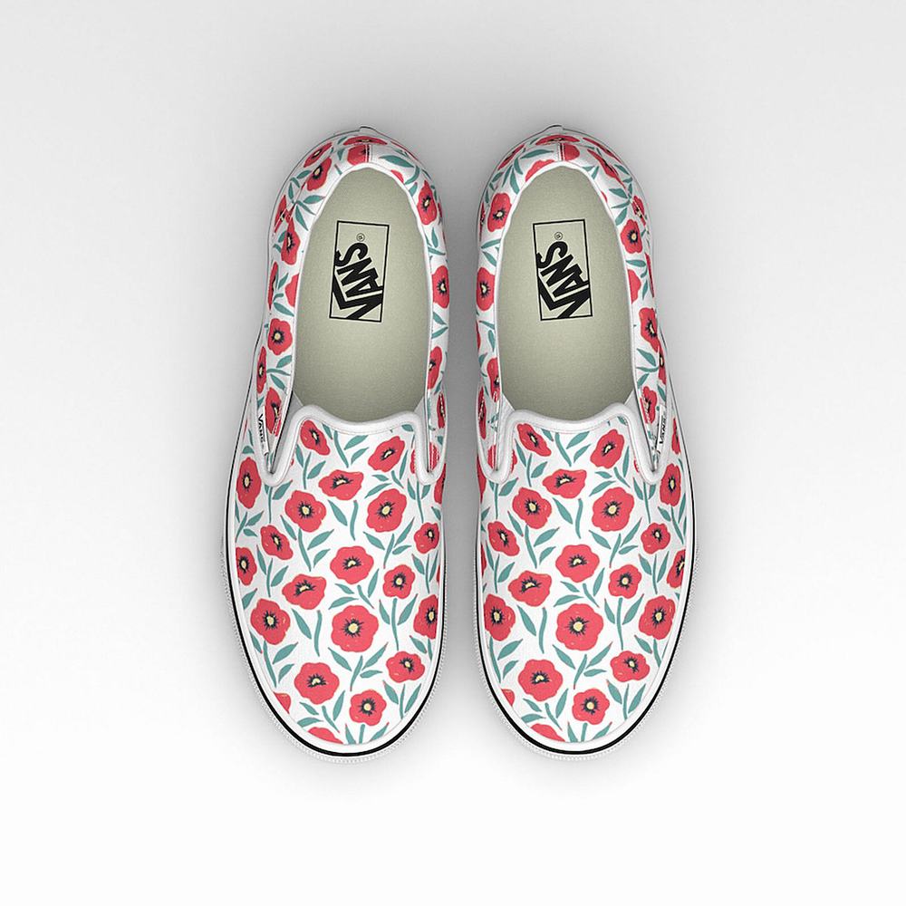 Men's Vans Flowers Classic Slip On Shoes White | USA09812