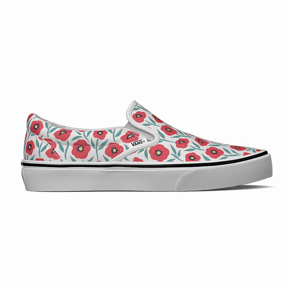 Men\'s Vans Flowers Classic Slip On Shoes White | USA09812