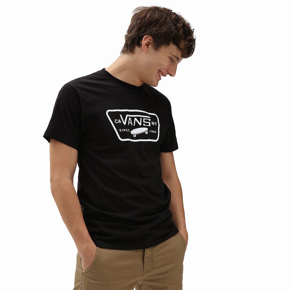 Men\'s Vans Full Patch T Shirts Black / White | USA32907