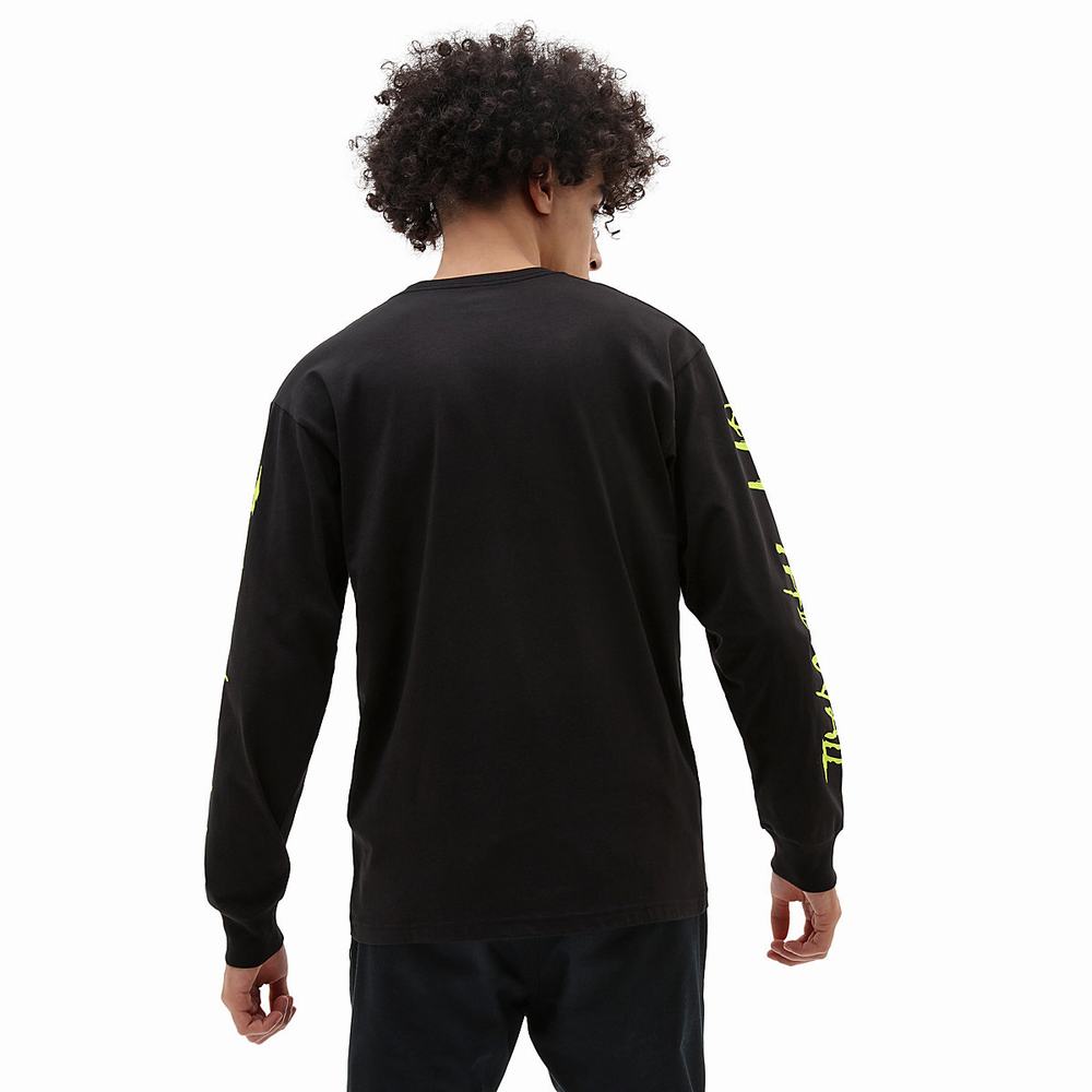 Men's Vans Glaring Eyes Long Sleeve T Shirts Black | USA94023