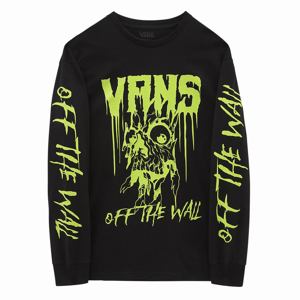 Men's Vans Glaring Eyes Long Sleeve T Shirts Black | USA94023