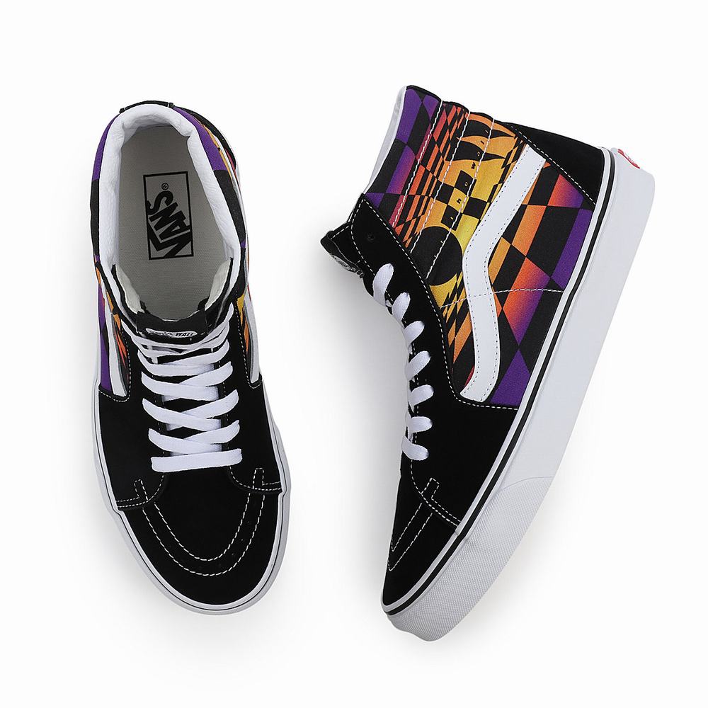 Men's Vans Graphic Check SK8-Hi Sneakers Black / Multicolor | USA49308