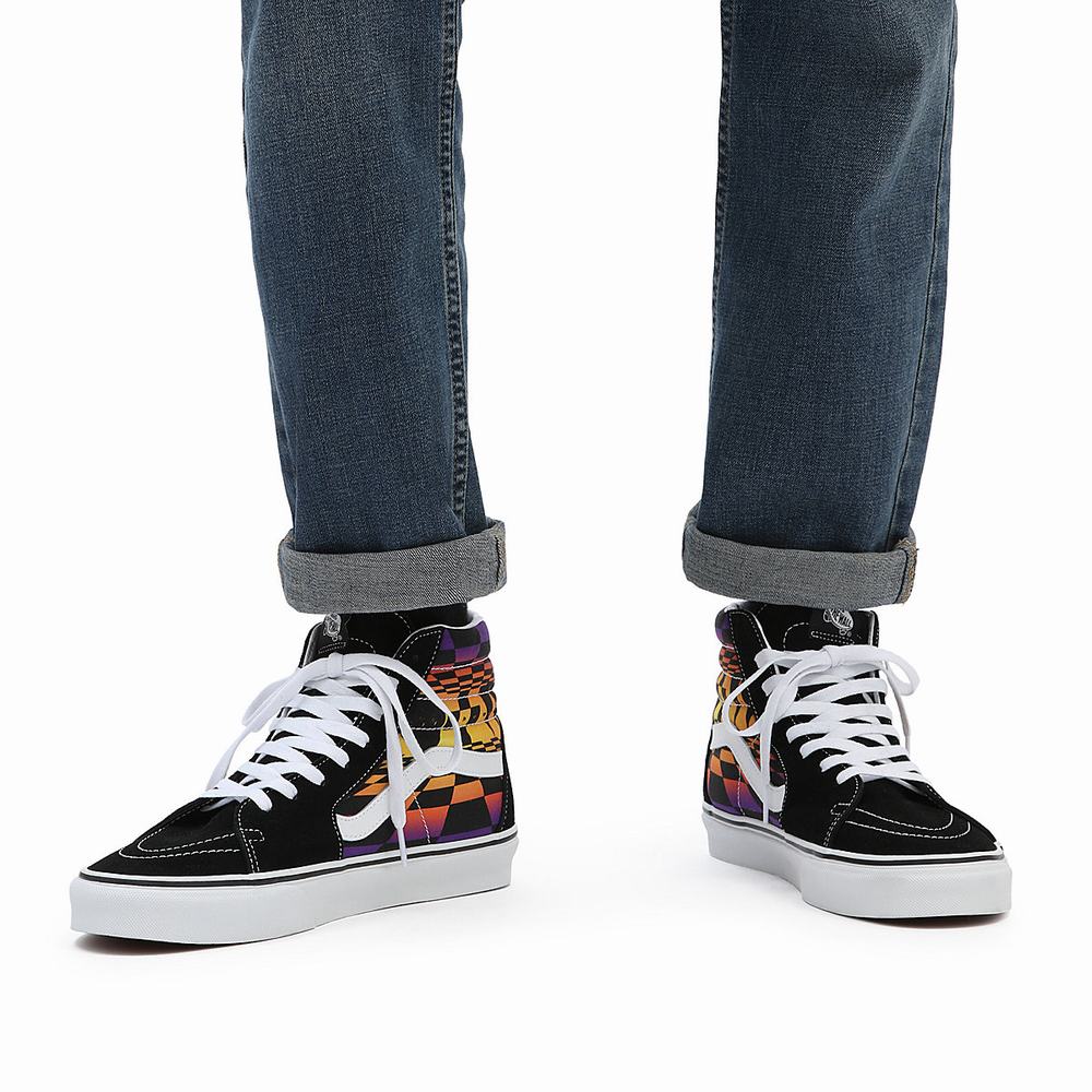 Men's Vans Graphic Check SK8-Hi Sneakers Black / Multicolor | USA49308