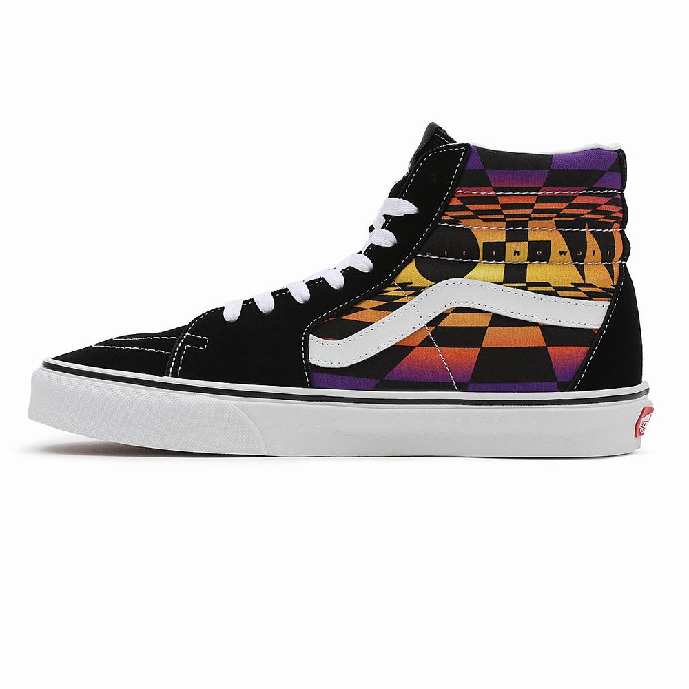 Men's Vans Graphic Check SK8-Hi Sneakers Black / Multicolor | USA49308