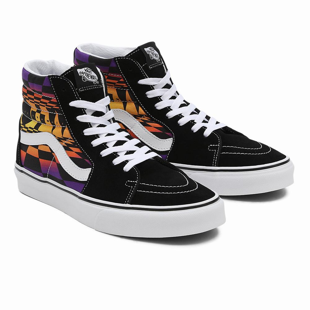 Men\'s Vans Graphic Check SK8-Hi Sneakers Black / Multicolor | USA49308