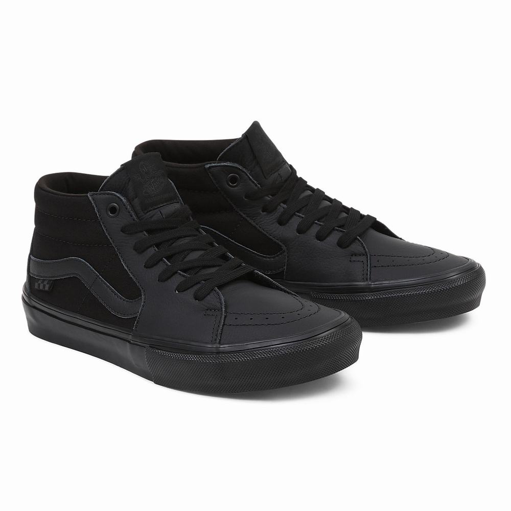 Men\'s Vans Grosso Mid Skate Shoes Black | USA02745