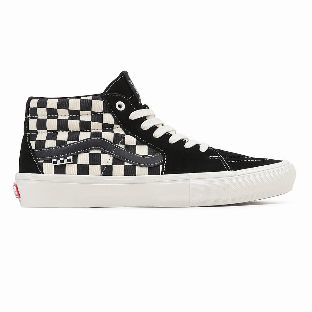 Men's Vans Grosso Mid Skate Shoes Black / White | USA45627