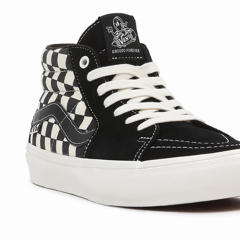 Men's Vans Grosso Mid Skate Shoes Black / White | USA45627