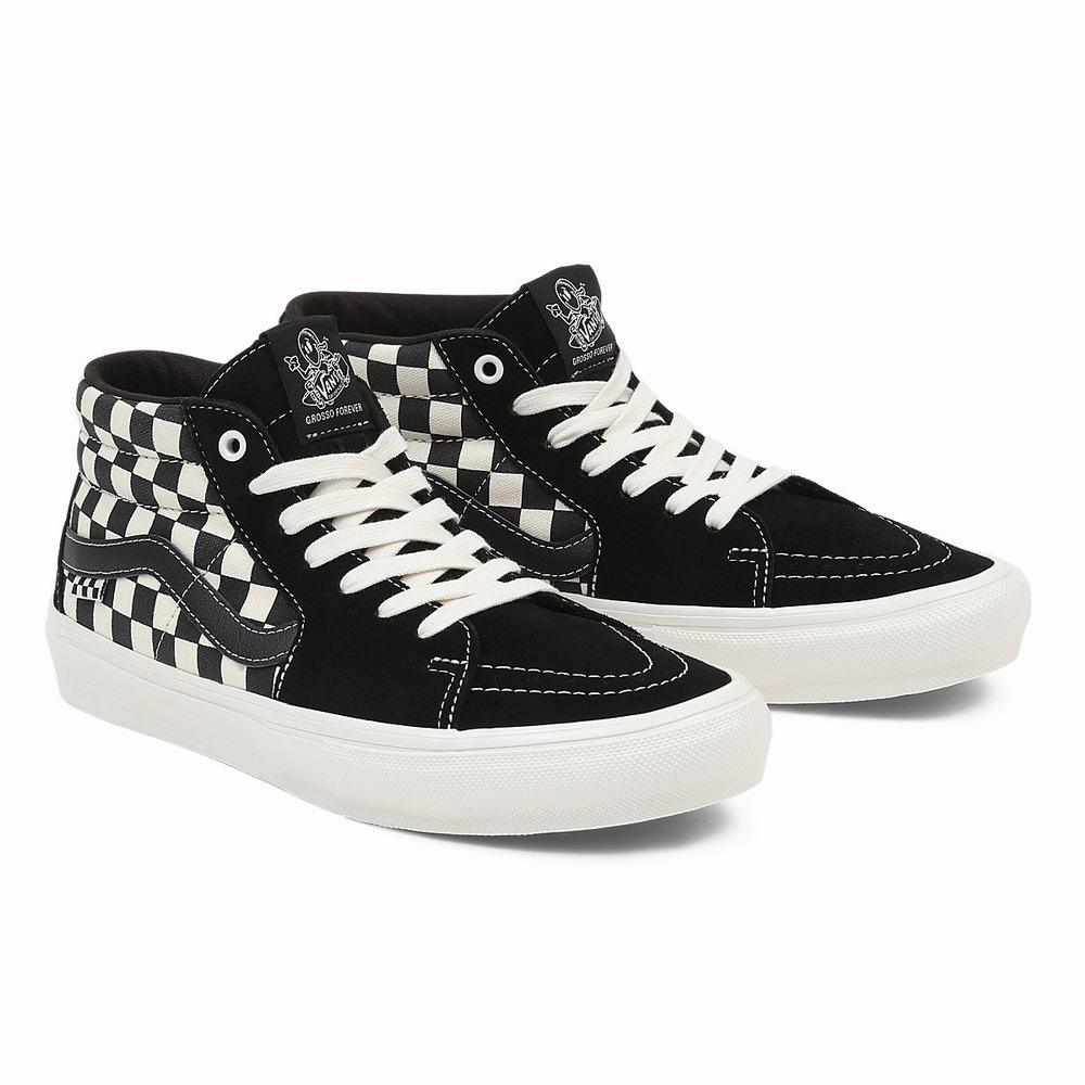 Men\'s Vans Grosso Mid Skate Shoes Black / White | USA45627