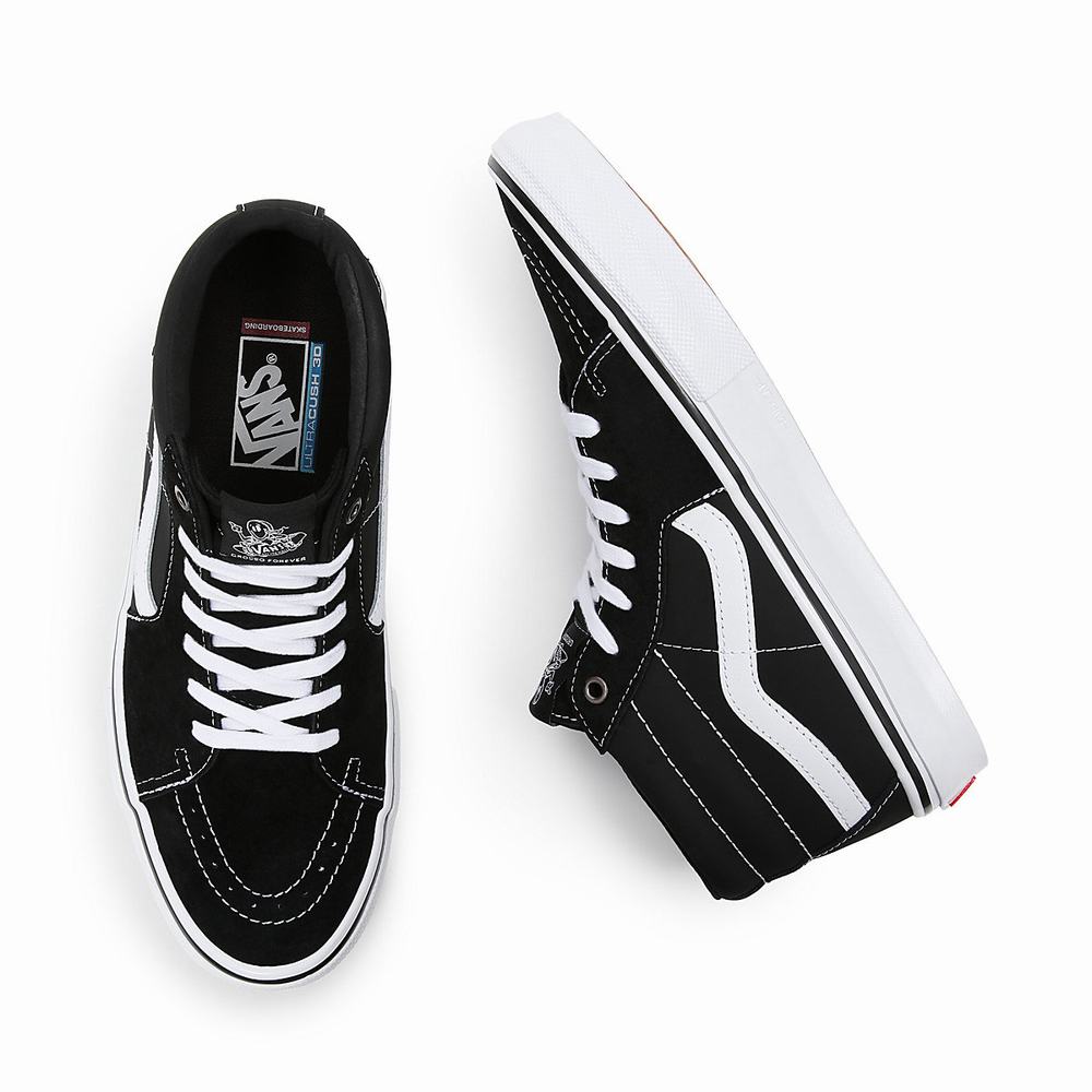 Men's Vans Grosso Mid Skate Shoes Black | USA84756