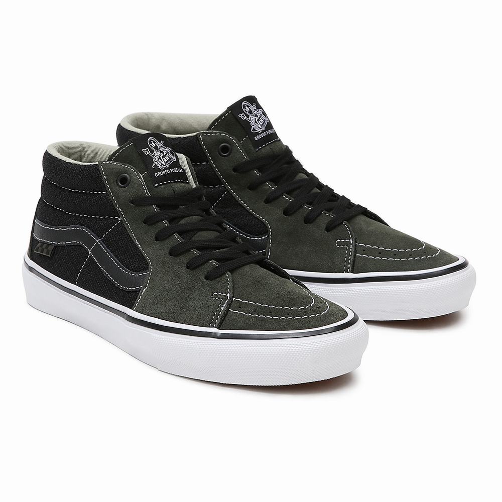 Men\'s Vans Grosso Mid Skate Shoes Green | USA08657