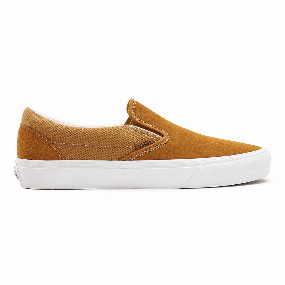 Men's Vans Heavy Textures Classic Slip On Shoes Brown | USA68403