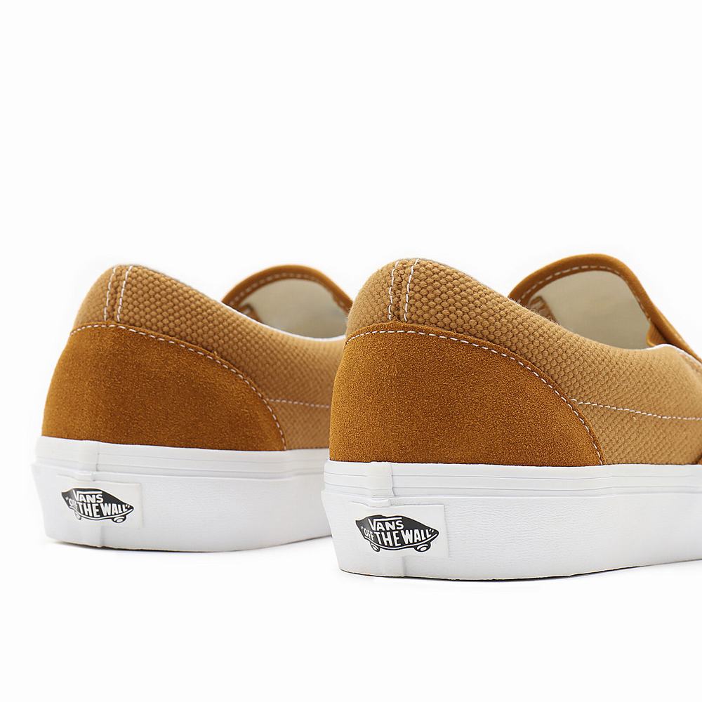 Men's Vans Heavy Textures Classic Slip On Shoes Brown | USA68403