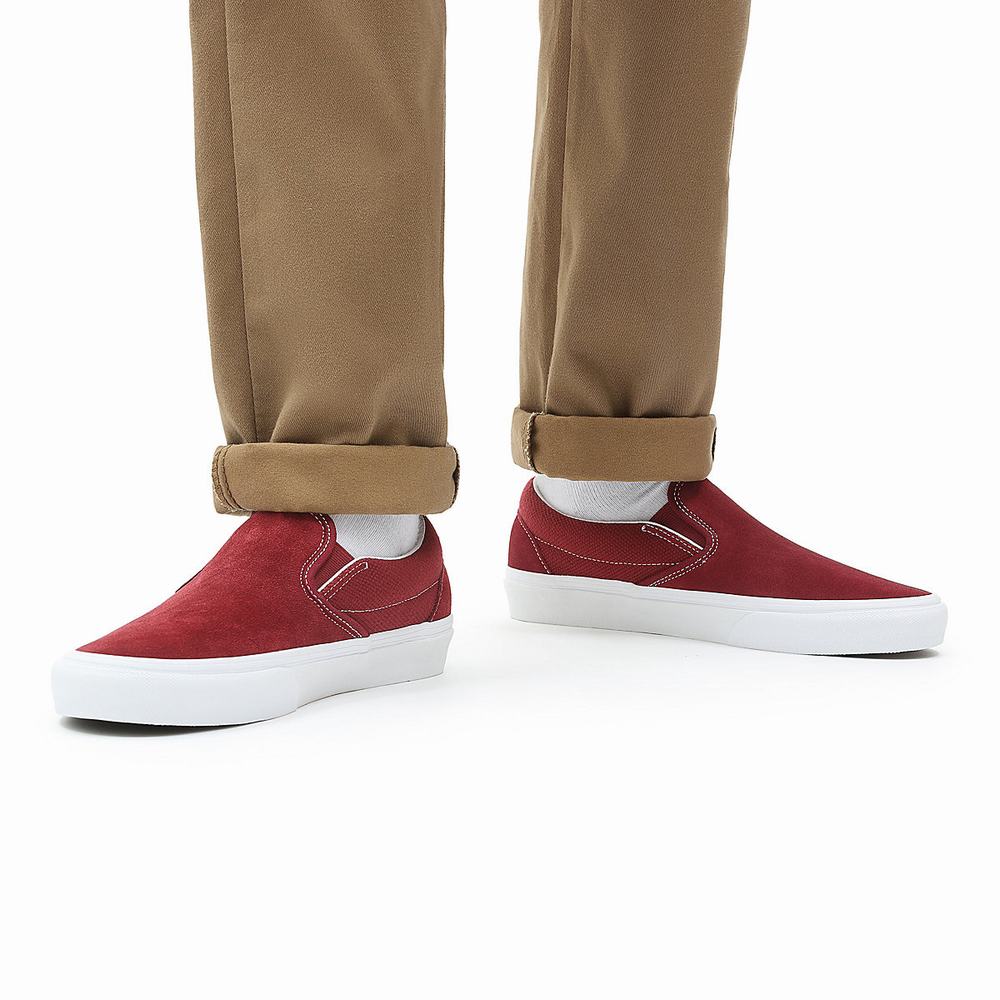 Men's Vans Heavy Textures Classic Slip On Shoes Red | USA91348