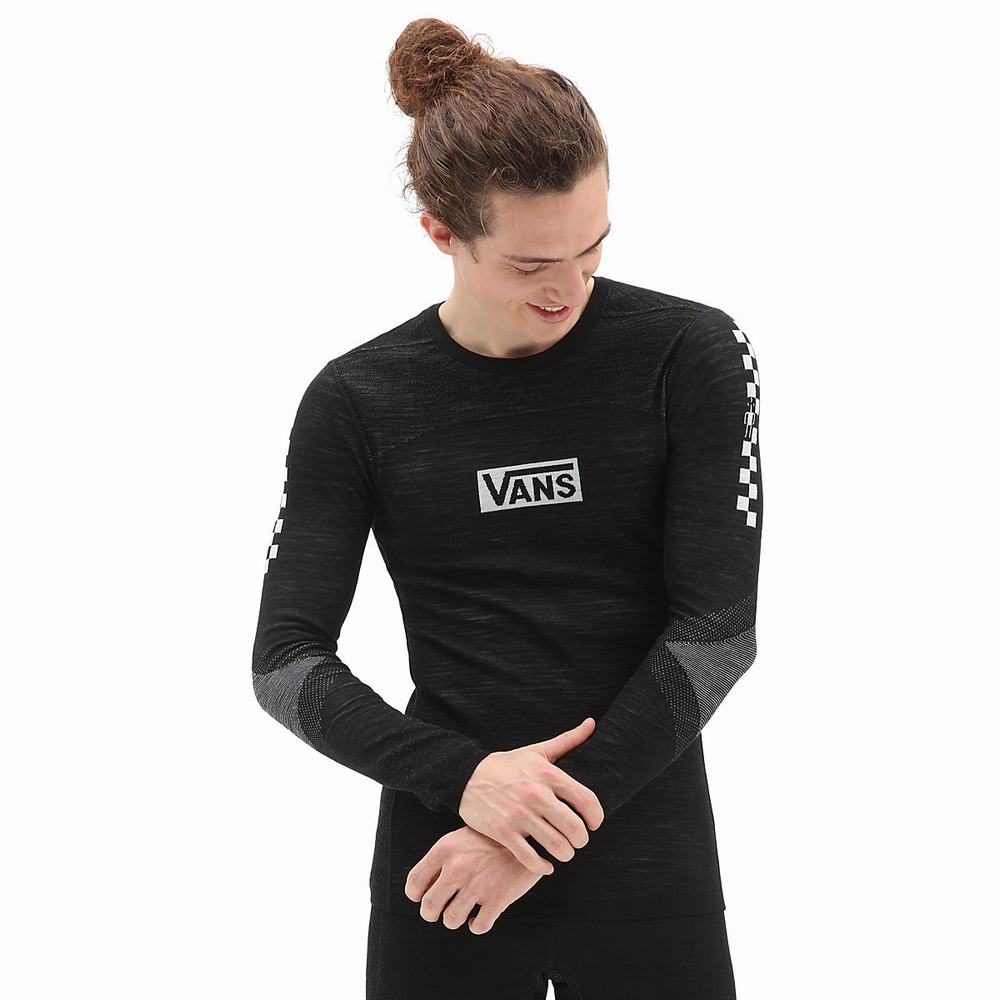 Men\'s Vans Intraknit Merino Base Layer Crew Sweatshirts Black | USA39521