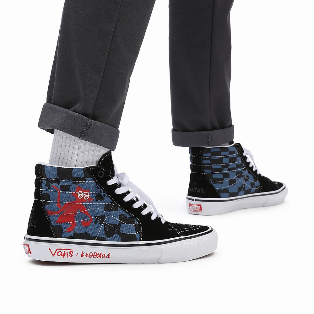 Men's Vans Krooked By Natas for Ray Skate SK8-Hi Sneakers Blue / Black / Multicolor | USA86390