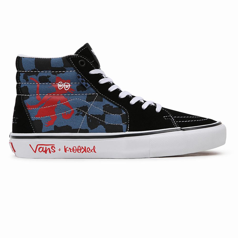 Men's Vans Krooked By Natas for Ray Skate SK8-Hi Sneakers Blue / Black / Multicolor | USA86390