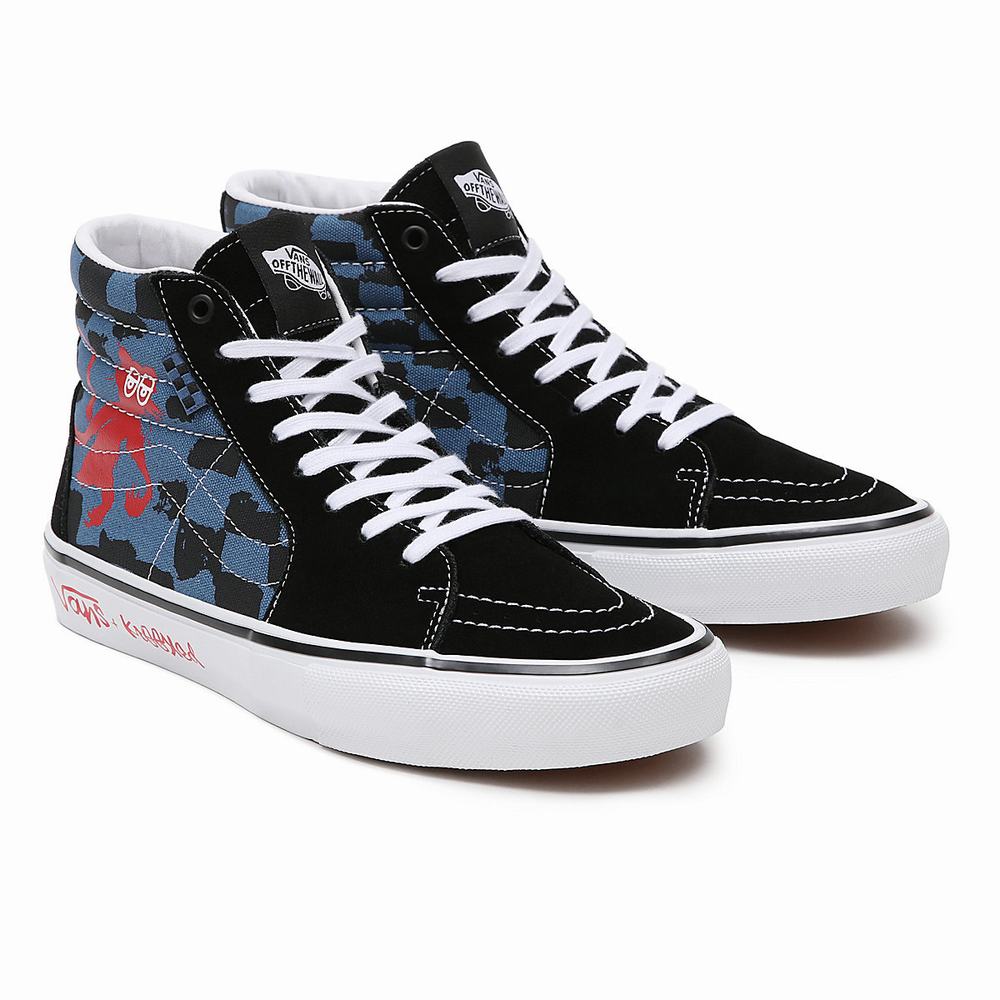 Men\'s Vans Krooked By Natas for Ray Skate SK8-Hi Sneakers Blue / Black / Multicolor | USA86390