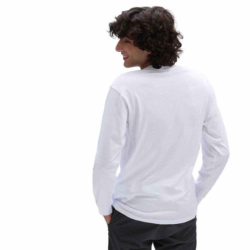 Men's Vans Left Chest Hit Long Sleeve T Shirts White | USA72356