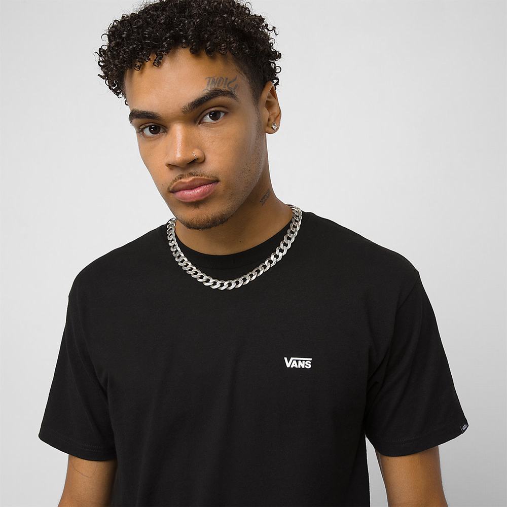 Men's Vans Left Chest Logo T Shirts Black / White | USA72138