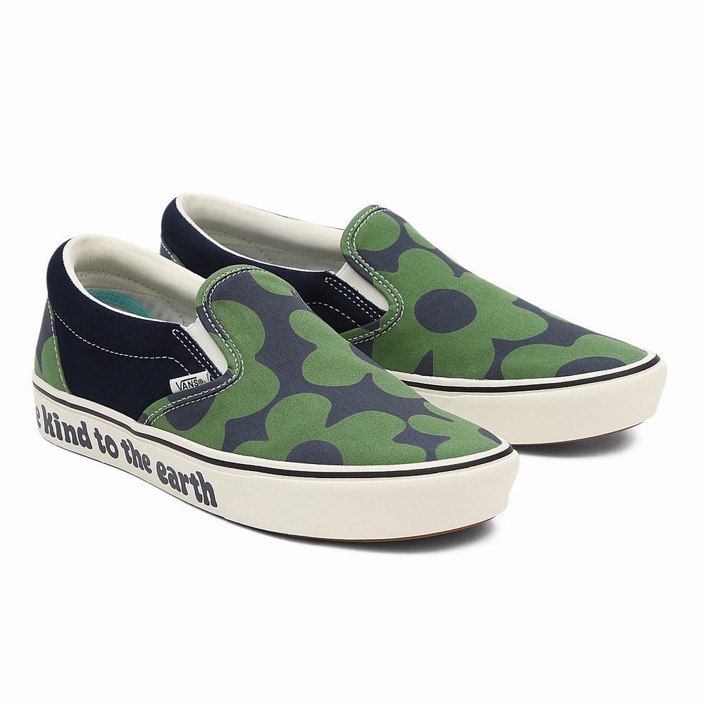 Men\'s Vans Looper ComfyCush Slip On Shoes Green / Multicolor | USA79054