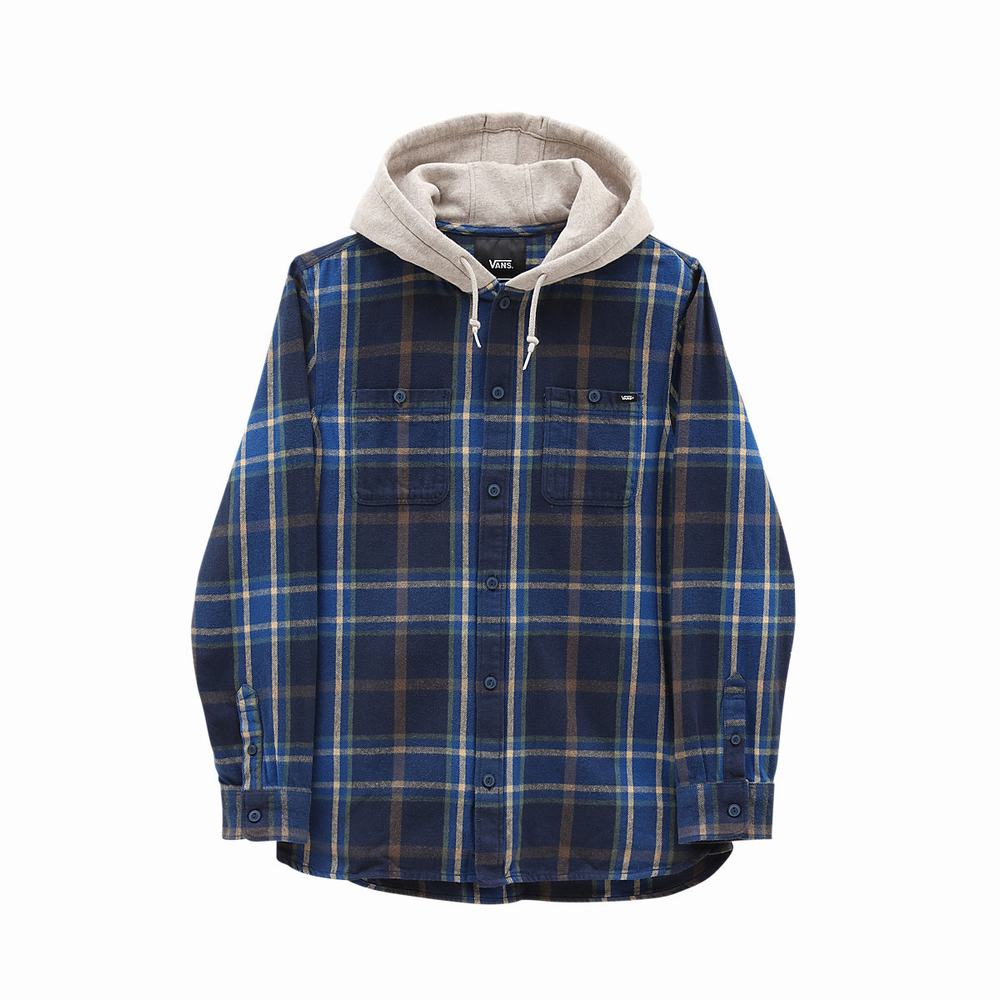 Men's Vans Lopes Hooded Shirts Blue | USA87902