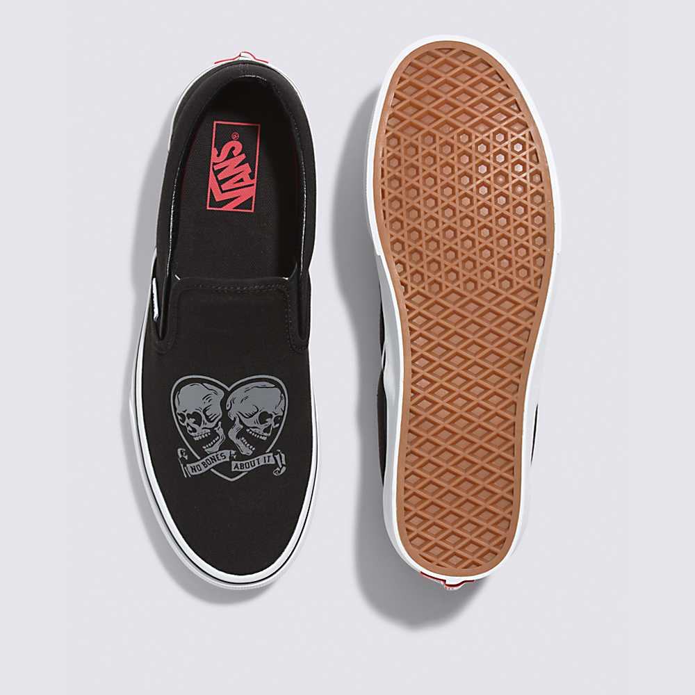 Men's Vans Love You To Death Classic Slip-On Sneakers Black / White | USA80974