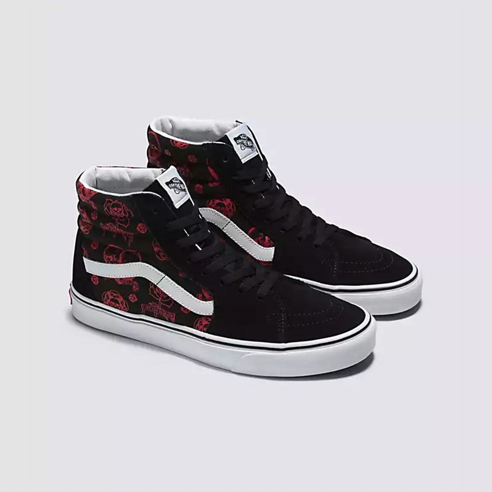 Men's Vans Love You To Death Sk8-Hi Sneakers Black / White | USA17856