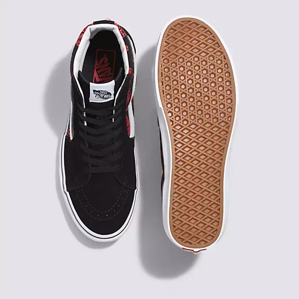 Men's Vans Love You To Death Sk8-Hi Sneakers Black / White | USA17856