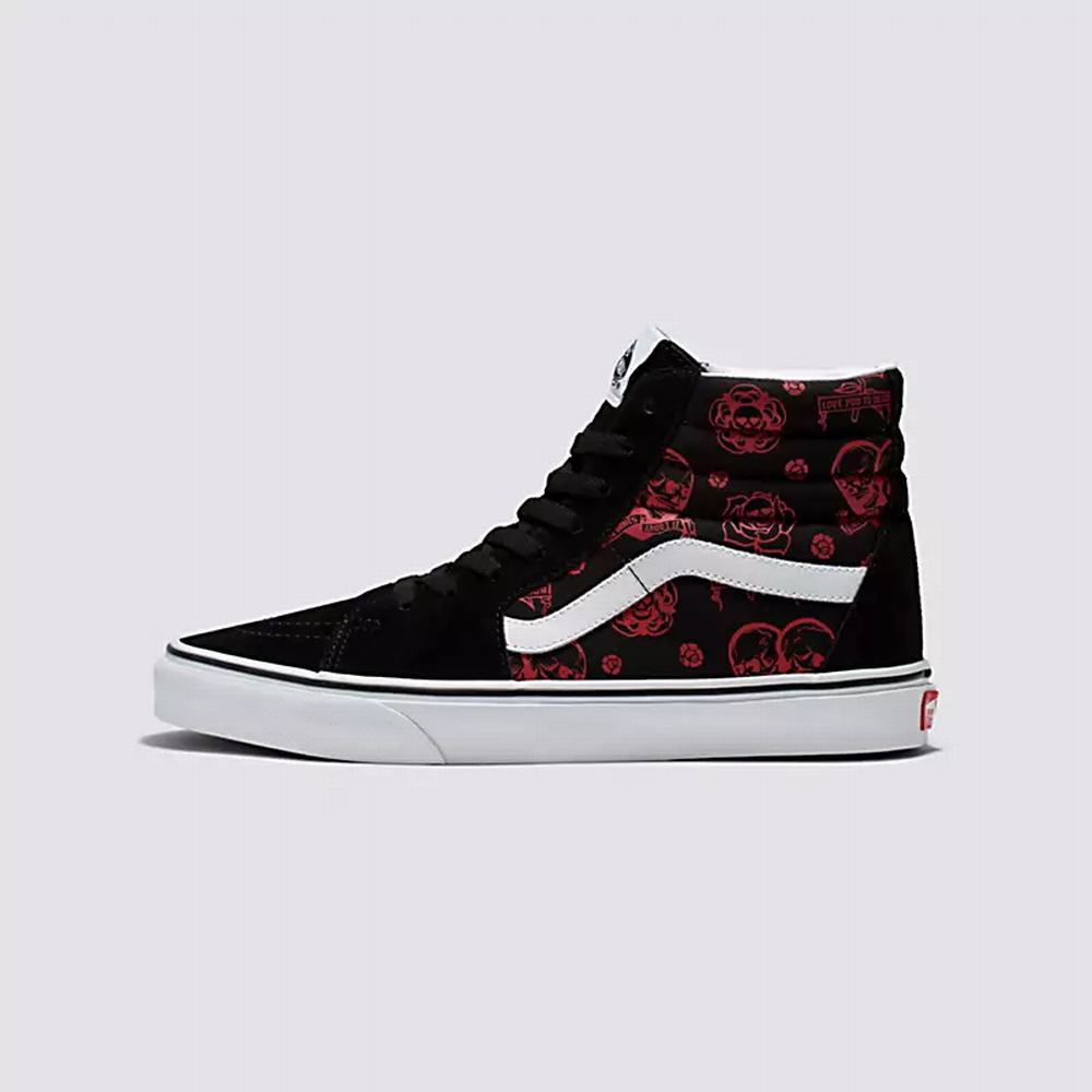 Men\'s Vans Love You To Death Sk8-Hi Sneakers Black / White | USA17856