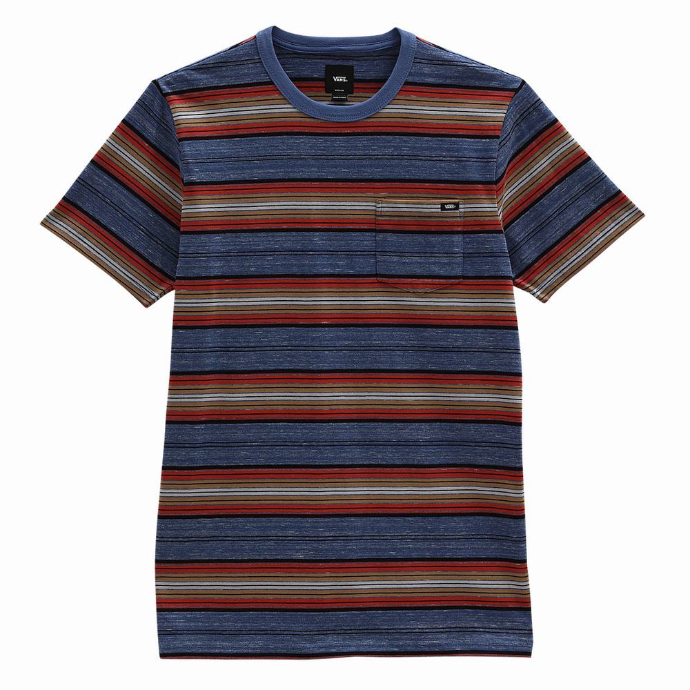 Men's Vans Mesa Stripe Pocket Crew T Shirts Blue | USA03579