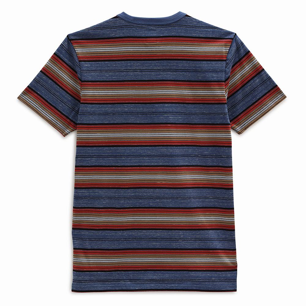 Men's Vans Mesa Stripe Pocket Crew T Shirts Blue | USA03579