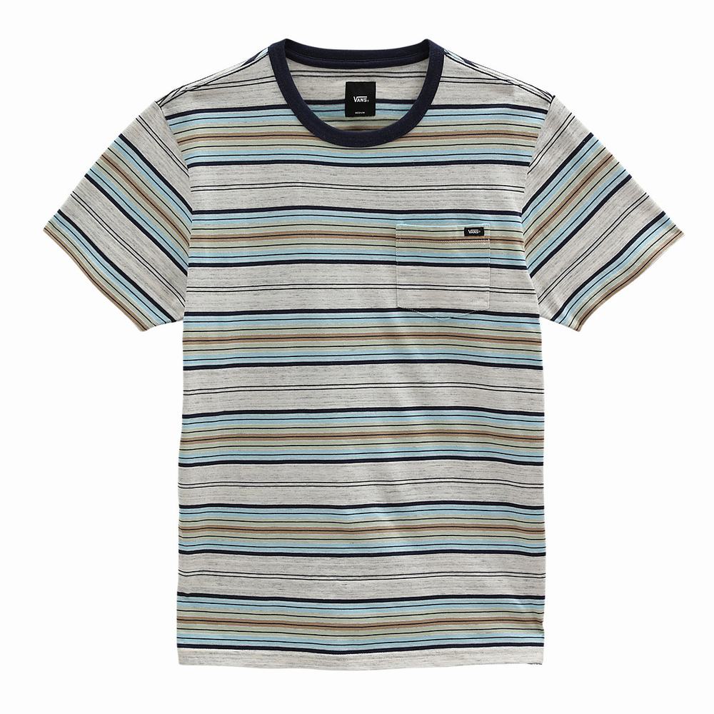 Men's Vans Mesa Stripe Pocket Crew T Shirts White | USA24860