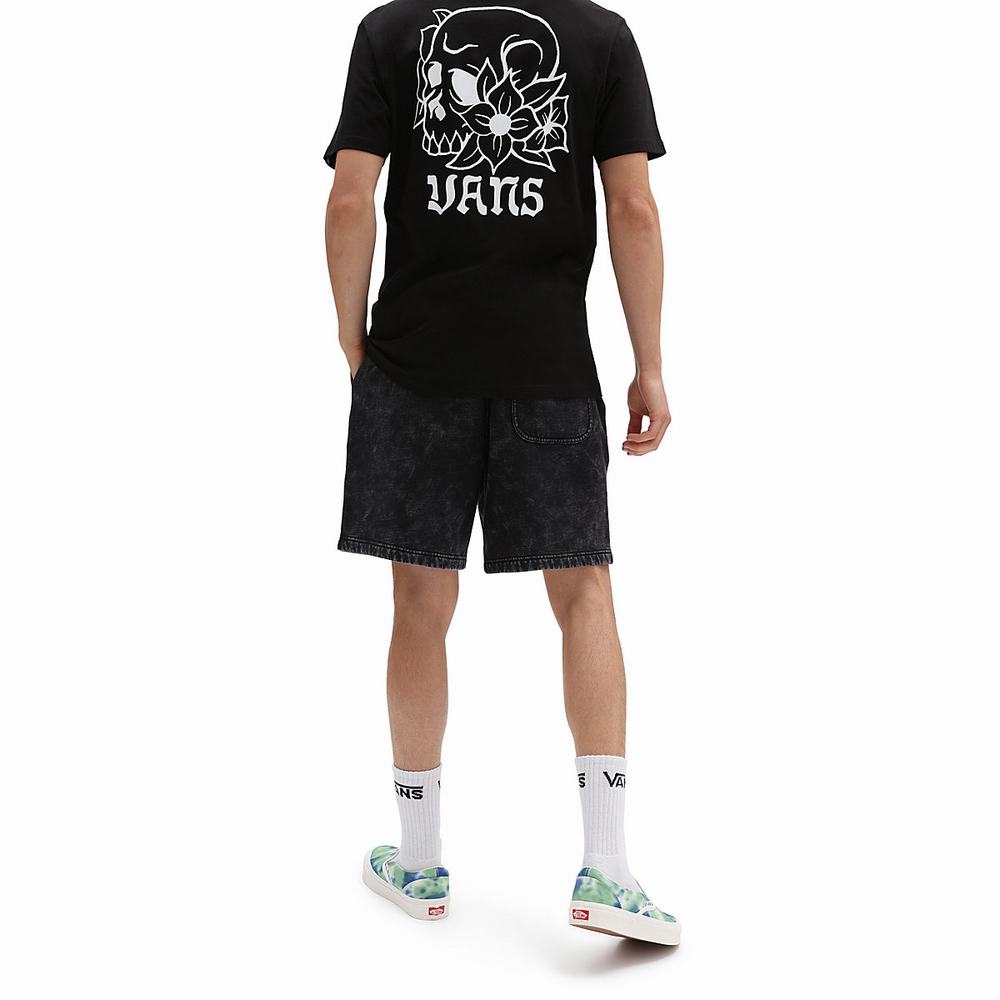 Men's Vans Mineral Wash Loose Fleece Shorts Black | USA03862