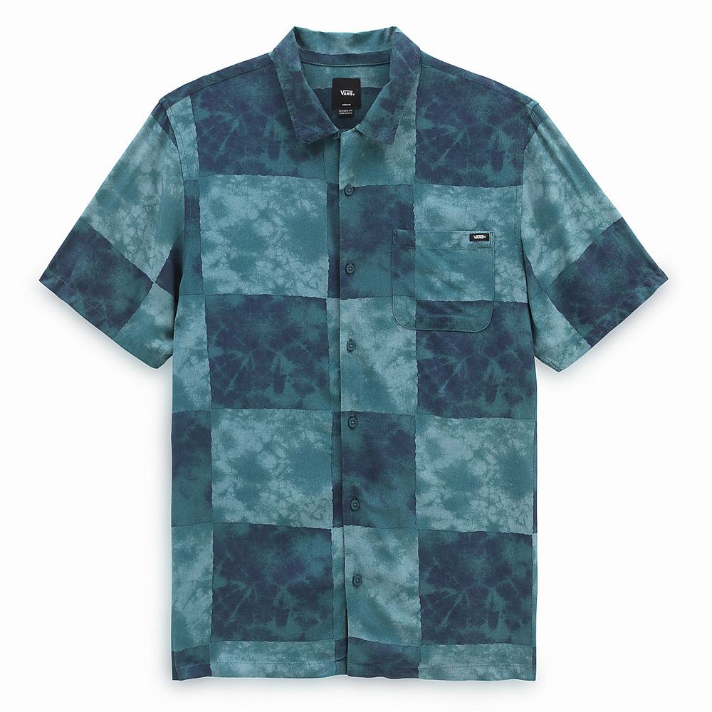 Men's Vans Newbridge Woven Shirts Blue / White | USA75906