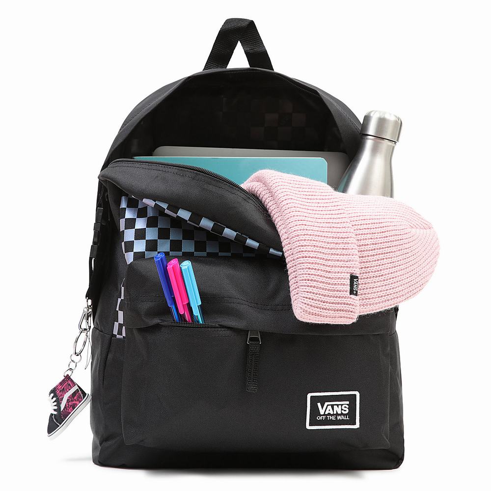 Men's Vans Novelty Check Realm Backpacks Black | USA94253