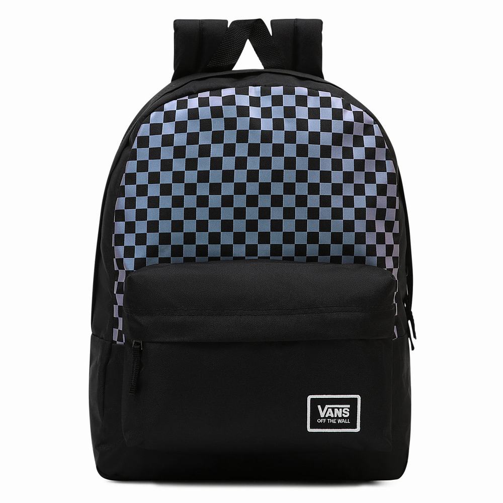 Men\'s Vans Novelty Check Realm Backpacks Black | USA94253