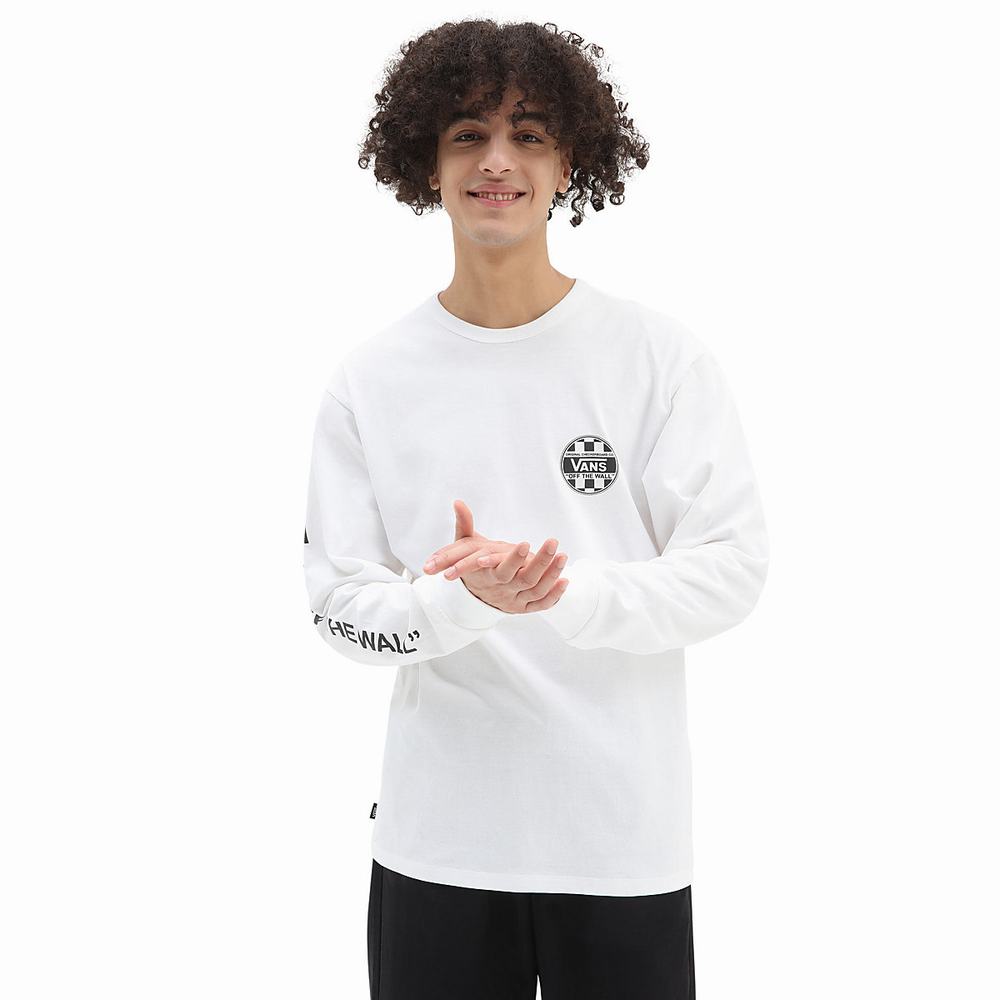 Men's Vans Off The Wall Check Graphic Long Sleeve T Shirts White | USA64915