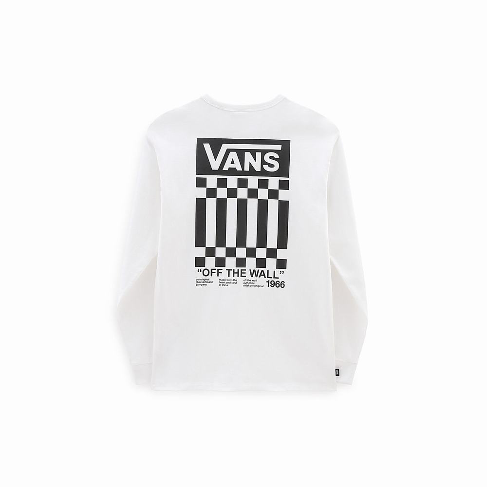 Men's Vans Off The Wall Check Graphic Long Sleeve T Shirts White | USA64915