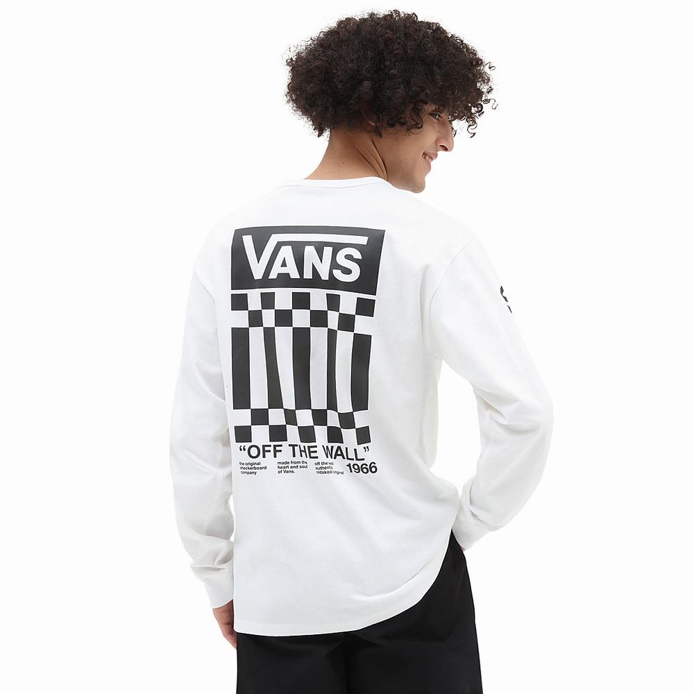 Men\'s Vans Off The Wall Check Graphic Long Sleeve T Shirts White | USA64915