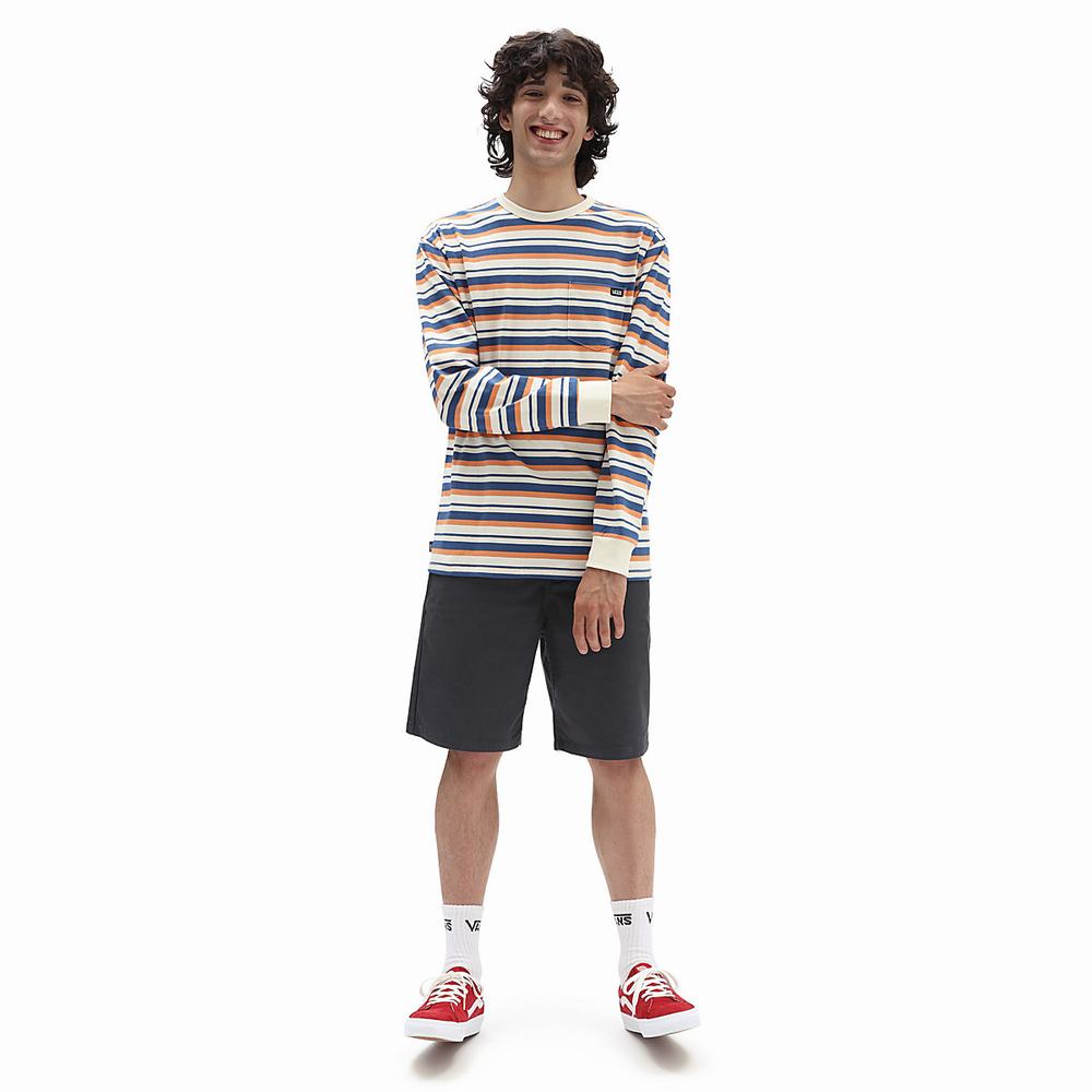 Men's Vans Off The Wall Classic Stripe Pocket T Shirts White | USA05641